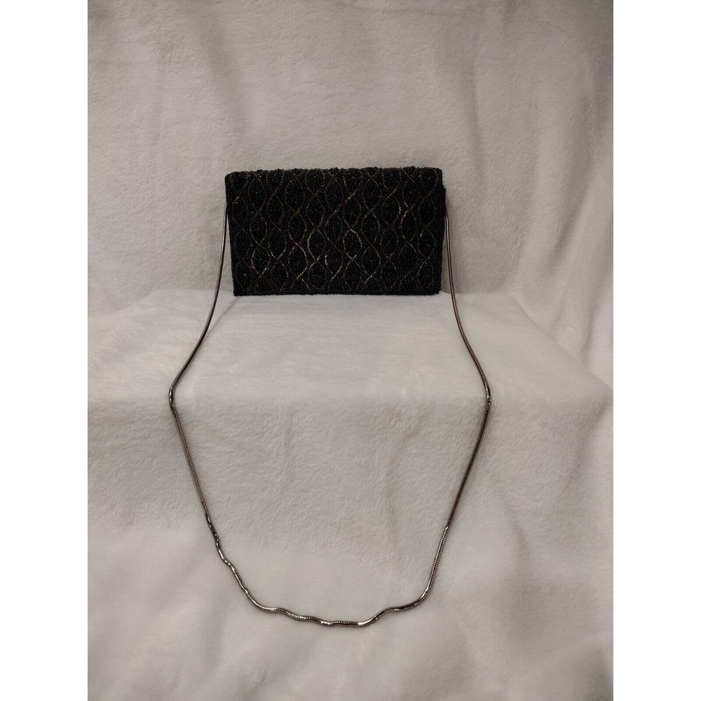 Vintage Lauren Alexandra Beaded Purse With Strap Black And Gold Snap Closure